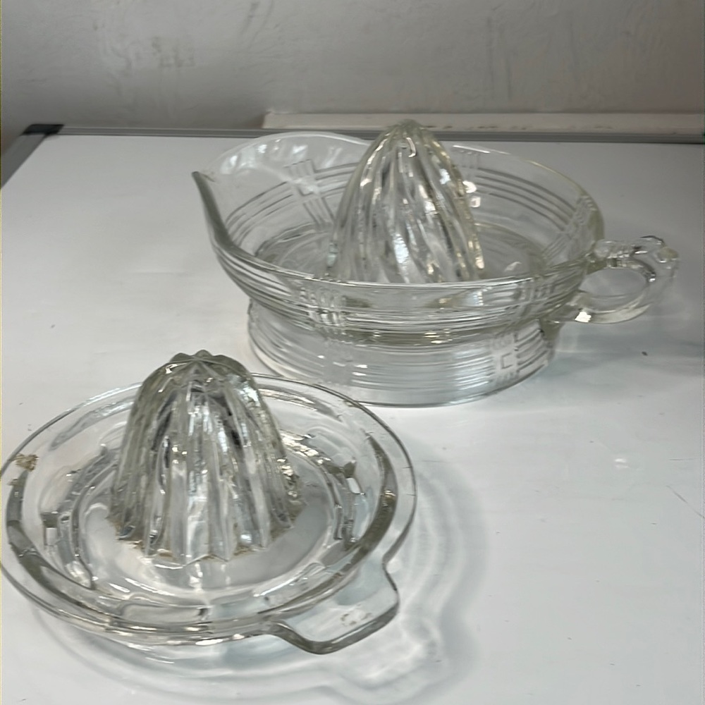 Pair of Vintage Pressed Glass Juicers Kitchen Display Decor Retro
